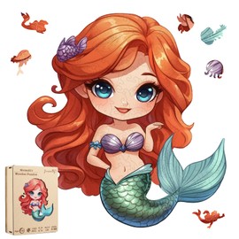 Jiroinlly Wooden Puzzles for Adult and Kids, 100 Pieces Ocean Puzzle, Unique Shaped Mermaid Wooden Preschool Puzzle, Toddler Wooden Puzzle Toy Gift for Family and Friends, Suitable for Family Games