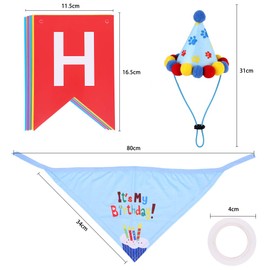 Winterworm Set of 3 Dogs Party Supplies Dog Birthday Bandana with Happy Birthday Banner and Doggie Birthday Party Hat for Puppy Birthday Decoration (Multi-Colored)