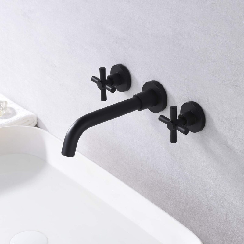 sumerain Matte Black Bathroom Faucet,Wall Mount Black Bathroom Faucets and