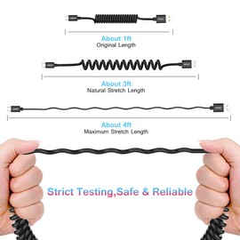 JianHan USB C Coiled Cable,[2 Pack 4ft] Retractable Curly USB A to USB C Cord for Car Type C Cable for Galaxy S10,S10+,S9,S9 Plus,S8,S8 Plus,Note 8,9,A5,A7,A8+,LG,Google (Black)
