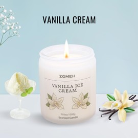 ZGMEH Jar Candles - Vanilla Ice Cream Scented Soy Candles for Home, 7OZ Large Jar Single Wick Candle,35-40 Hours Burn Time, Relaxing Ambience,Holiday Gifting,Candle Warmers Compatible