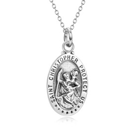 YFN Sterling Silver St Christopher Medal Necklace Medallion Travel Pendant Necklace for Women Men (st necklace)