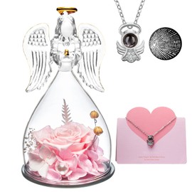 Angel Preserved Roses, Birthday Gifts for Women, Mom, Grandma, Wife, Christmas Glass Angel Doll Gifts, Wedding Gifts, Valentines Day Gifts, Mothers Day Wishes Gifts