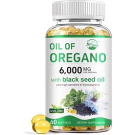 Nature's live Oil of Oregano with Black Seed Oil, 2 in 1 Oregano Supplement for Immune Health, Retains High Concentrated Carvacrol & Thymoquinone, Non-GMO, 60 Softgels, 1 Pack