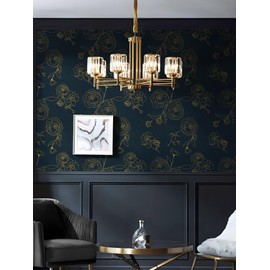 Safiyya 118"x17.3" Peel and Stick Wallpaper Gold and Blue Contact Paper Floral Wallpaper Self Adhesive Removable Wallpaper for Bedroom Covering Vinyl Rolls