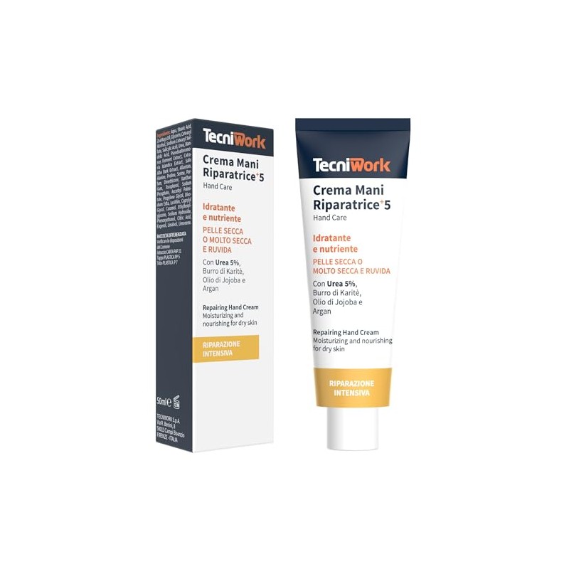 Tecniwork Crema Mani Riparatrice 5+ con 5% di Urea, Burro