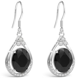 18K White Gold Plated Sterling Silver Oval Cut Cubic Zirconia Drop Dangle Earrings for Women Hypoallergenic Statement Earrings Gifts for Women Mom (Black)