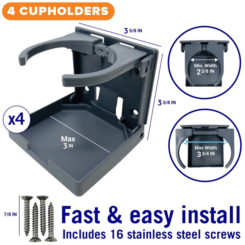 Boat Cup Holder, Set of 4 Folding Drink Holders, Wall