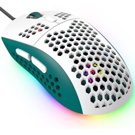 ZIYOU LANG - mouse para juegos RGB con cable, 65 G, ligero panal, ultraligero con sensor de alta precisión, 6400 DPI, ratones programables con 6 botones, registro preciso para jugadores de PC,