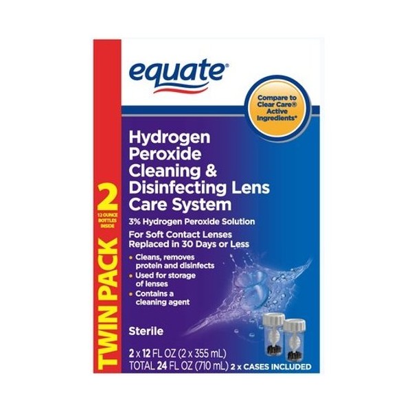 Equate Hydrogen Peroxide Cleaning & Disinfecting Lens Care System TwinPack, 2x12 Fl Oz, Compare to Clear Care