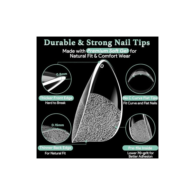 LEYKOSH-Puntas de uñas ovaladas redondas cortas, 216 piezas de uñas