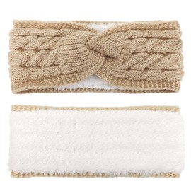 DRESHOW Women Warm Knitted Headband Winter Ear Warmer Crochet Head Wraps Thick Fleece Lining Hair Bands