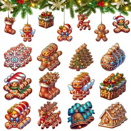 36pcs Christmas Wooden Ornaments, 12 Gingerbread Designs for Christmas Tree Hanging Decorations