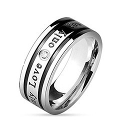 'Pair of Scratching S COOLBODYART Stainless Steel Ring Silver Black 8 mm Wide Ring with "Only Love Only You Zirconia Clear Available Ring Sizes 60 (19) – 66 (21), Stainless Steel, black