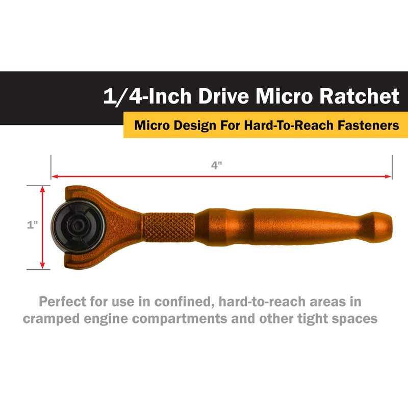 TITAN 11322 1/4 in. Aluminum Swivel Head Micro Ratchet, Orange
