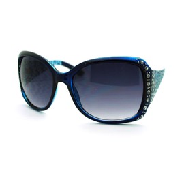 SA106 Womens Rhinestone Oversized Rectangular Butterfly Thick Fashion Sunglasses Blue