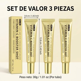 3 Pzs Vitamina C Booster Shot Serum, Vitamin C Suero Facial con Niacinamida Ilumina y Unifica el Tono, Reduce Manchas y Arrugas, Improves Skin Tone & Smoothness, Tratamiento Diario y Nocturno