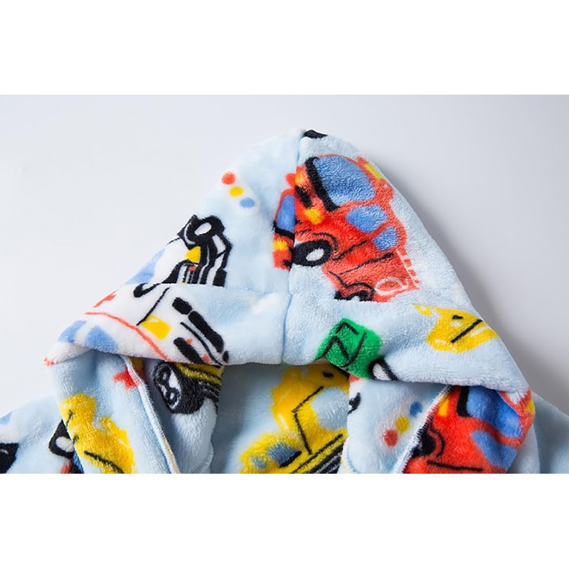 NautySaurs Boys Soft Warm Hooded Flannel Fleece Bathrobe for Kids,