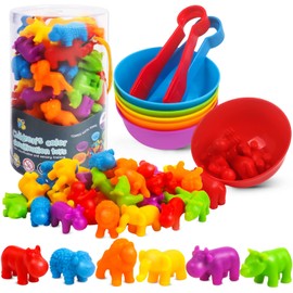 GKDOMS Counting Animals Toys Matching Game with Sorting Bowls Preschool Learning Activities Montessori Sensory Fine Motor Toy for Math Color Sorting for Toddlers Kids Age 3+ Old