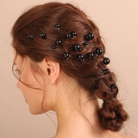 Xerling 20Pcs Black Pearl Hair Pins Bride Wedding Hair Pieces Vintage Hair Accessories for Girls Boho Women Headpiece (Black)