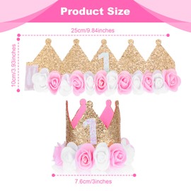 First Birthday Hat 1st Birthday Crown Photo Booth Props Girl Decorations First Rose Gold Baby Pink Party Crown One Year Old Flowers Princess Outfit Felt Toddler Headband For Photo Props