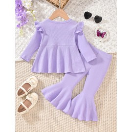 GiHaood Baby Clothes Girl Honest Baby Clothing Flying Sleeve Ruffle Pants Purple New Born Baby Gift Winter Outfits 4-5 Years