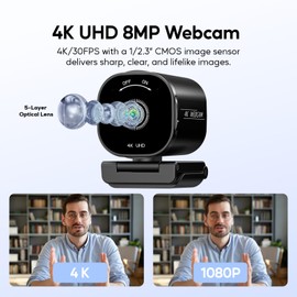 Holyask 4K Webcam for PC and Laptop - Ultra 4K HD, Autofocus, Dual Noise-Cancelling Mics, Privacy Cover, USB Plug & Play, Wide-Angle Streaming Camera for Zoom, Teams, Online Classes, and Gaming