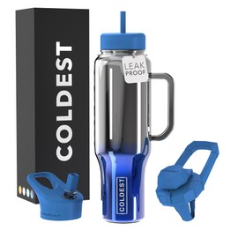 Coldest 40 oz Tumbler with Handle and Straw - 100% Spill Proof Tumbler with Straw (3 Lids) - Stainless Steel Insulated Leakproof Tumblers for Women & Men - Cup Holder Friendly - 46 oz (Water Nova)