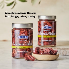 DeLallo Greek Kalamata Olive Halves, 5.64 oz. Jar, (3 Pack), All Natural, Brine Cured