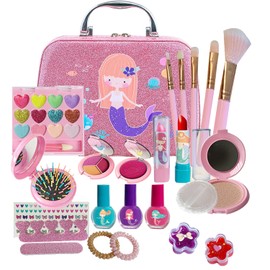 Maquillaje para Niños, Juguetes de maquillaje lavables para niñas, Kit De Juguete De Maquillaje para Niñas,set de Maquillaje De Simulación Con Estuche de Sirena para Niños de 4-12 Años Regalo De Cumpleaños Fiesta Navidad Juguetes