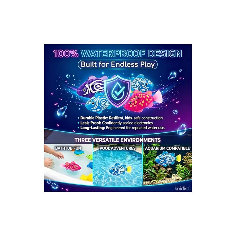 Swimming Robot Fish Water Activated LED Light Up Automatic Interactive