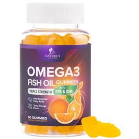 Natures Nutrition Omega 3 - Gomitas de aceite de pescado sabor natural a naranja extra fuerte DHA y EPA  Soporte natural para el cerebro y apoyo para 