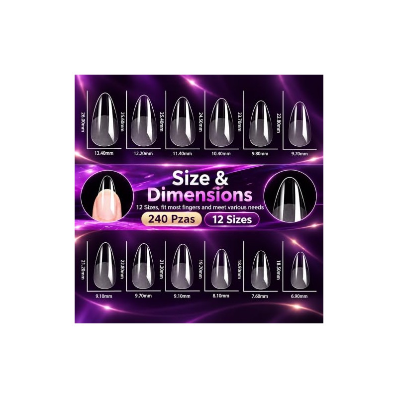 240 Piezas Tips para Uñas Soft Gel, Uñas Postizas Transparentes