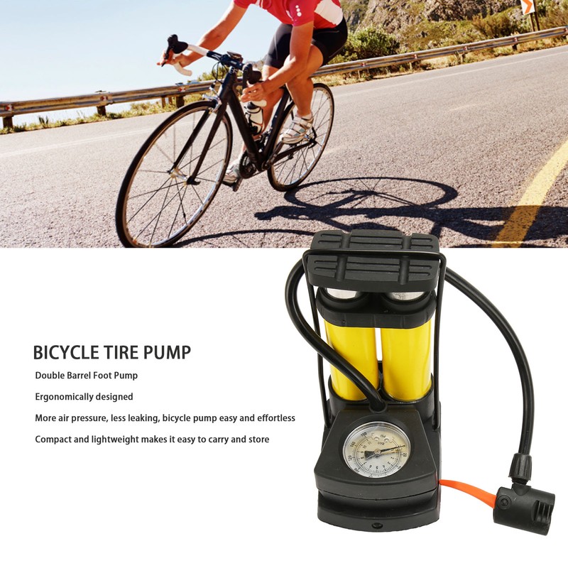 Double Barrel Foot Pump Fast Efficient Multifunction Portable Bike Floor