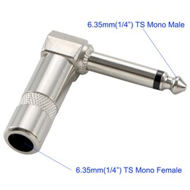 Greluma 4 pieces 90 degree solder plug 6.35 mm, right angle 1/4 inch high performance TS mono jack plug for speaker/guitar/microphone cable