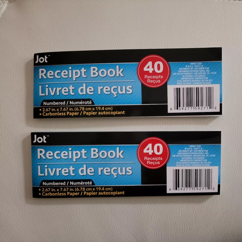 Jot Receipt Book Carbonless 40 Forms /80 Forms Total duplicate