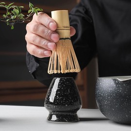 Set of 4 Matcha Tea Set Matcha Whisk and Whisk Holder Matcha Spoon, Matcha Kit Matcha Ceremony Accessory(Black-02)