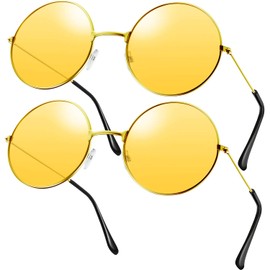 Frienda 2 Pairs Hippie Sunglasses Vintage Glasses Retro Sunglasses Hippie Glasses for Men Women Adults Party Costume (Orange, Round Shape), pink