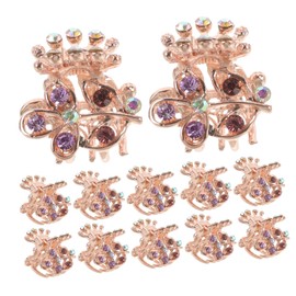 Beavorty 12pcs Rhinestone Flower Hairpin Mini Jaw Clip Vintage Claw Barrette Metal Grip Hair Accessories for Girls