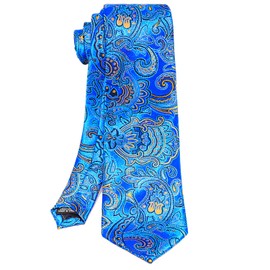 ROBERTO GABBANI Gold and Royal Blue Paisley Tie Set for Men, Silk Tie Pocket Square Cufflinks Clip Set for Wedding Business Prom