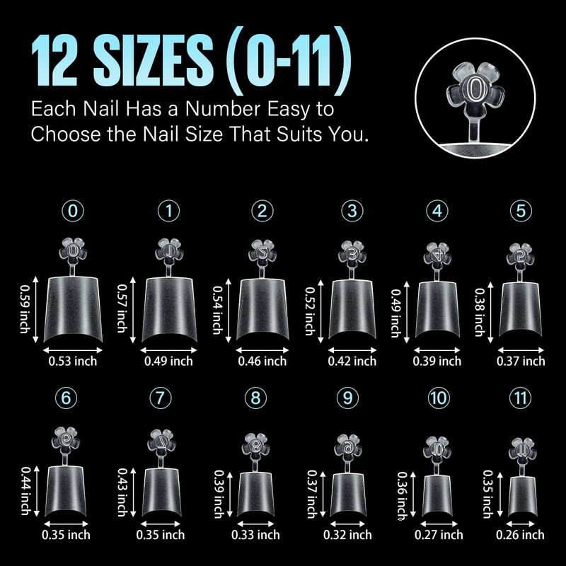 TOMICCA Short Coffin Nail Tips, Acrylic Half Cover Nail Tips