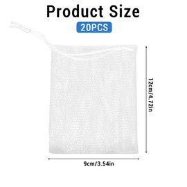 Mozeat Lens 20 PCS Exfoliating Mesh Soap Saver Pouch Bag Mesh Soap Bag Handmade Soaps Bubble Meshs Net Bags with Drawstring Meshs Foaming Net Soaps Sack Bags for Bath & Shower