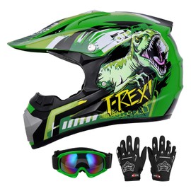 DOT Youth Dirt Bike Helmet with Goggles & Gloves for 5-14 Years Old, Youth ATV Helmets for Youth Boys Girls, Four Wheeler Helmet, Motocross BMX MX UTV Offroad Street Go Kart Dirt Bike Race Car