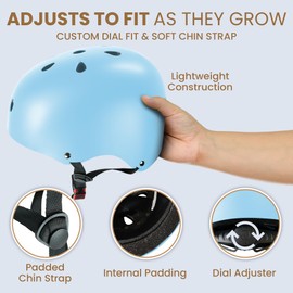 Kids Bike Helmet with Knee & Elbow Pads Set - Multi-Sport Helmet for Ages 3-12 - Toddler, Boys & Girls Protective Gear for Cycling, Skating, Scooter - Adjustable Design - Light Blue