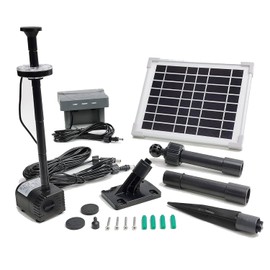 Solar Water Pump with Backup Battery and Fountain Lights for Birdbath, Fountain, Small Pond, Garden Decoration (Battery and Lights Included)