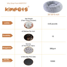 Dog Bed Calming Dog Beds for Small Medium Large Dogs - Round Donut Washable Dog Bed, Anti-Slip Faux Fur Fluffy Donut Cuddler Anxiety Cat Bed(36" Light Gray)