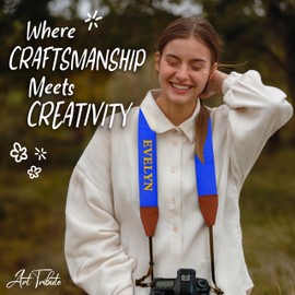 Custom Camera Strap, Embroidered Name Camera Strap Padded Universal Fit Neck Shoulder & Crossbody Strap Quick Release For DSLR/SLR/Mirrorless Canon Nikon Sony Compatible Photographers Gift - Blue