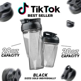 HELIMIX Blender Shaker Bottle Made in USA No Whisk Ball Needed:_Black_28oz