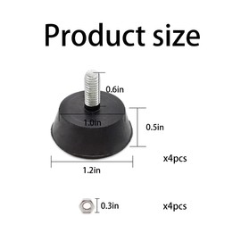 YOYEAH Set of 4 rubber feet M6 x 16 mm, adjustable furniture, appliance and small appliance feet, adjustable foot for cabinets and shelves, height-adjustable feet M6, screw-on rubber feet