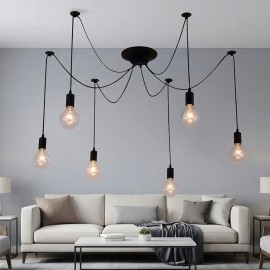 Stock 6-Light Spider Adjustable Pendant Light Black Industrial Hanging Ceiling Lamp for Dining Room Kitchen IslandShade color: black, Lamp Power(W): 60, Number of Lights: 6 Bulbs, Product Size: 20*130*6